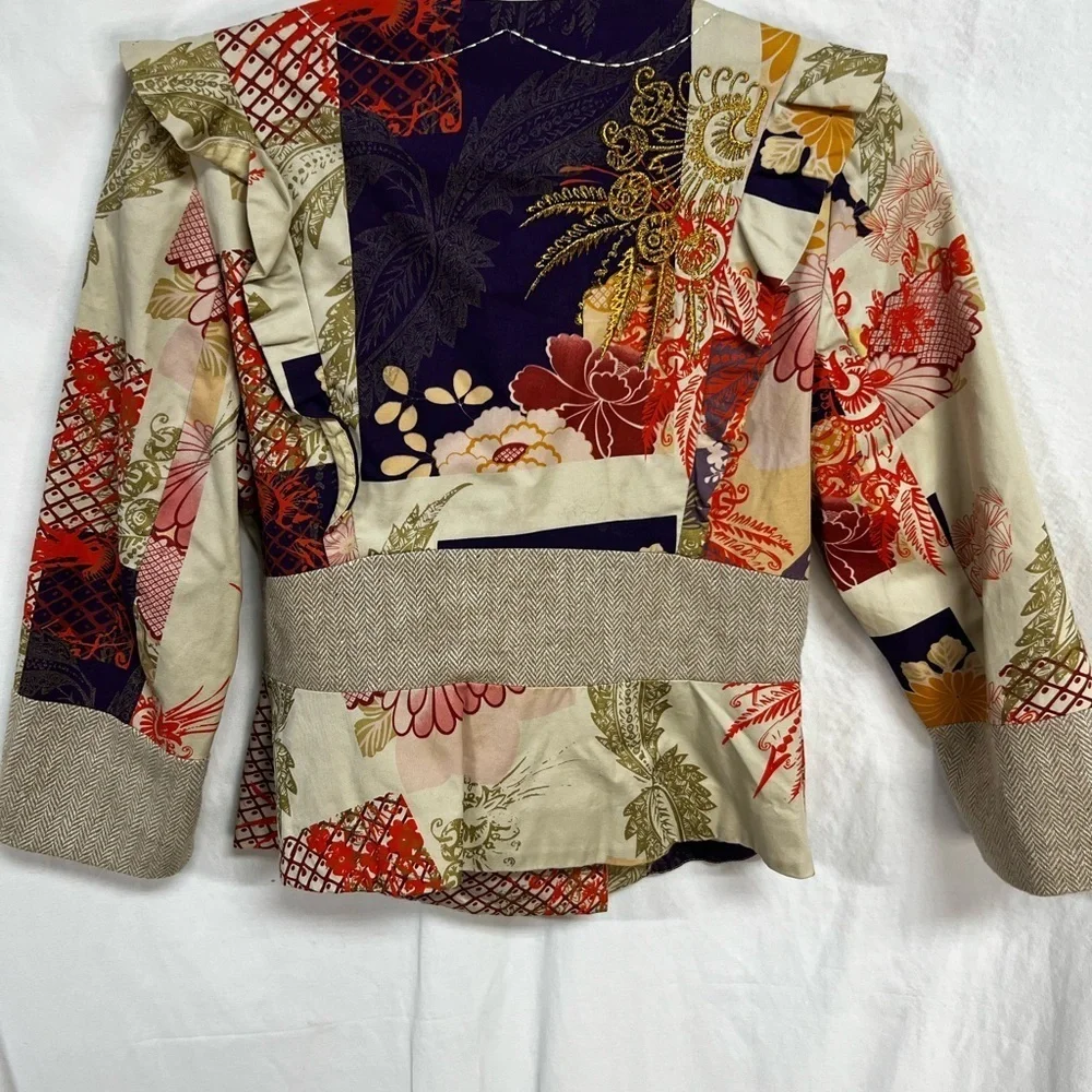 EUC ELEVENSES Patch Work Peplum Ruffle Jacket‎ Top 6